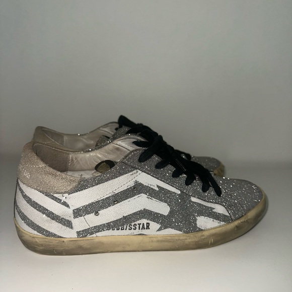 Golden Goose silver Glitter Low Top Sneakers Vintage Distressed - Picture 1 of 7
